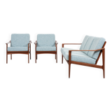 Midcentury Danish sofa set in teak by Ib Kofod Larsen - with new fabric