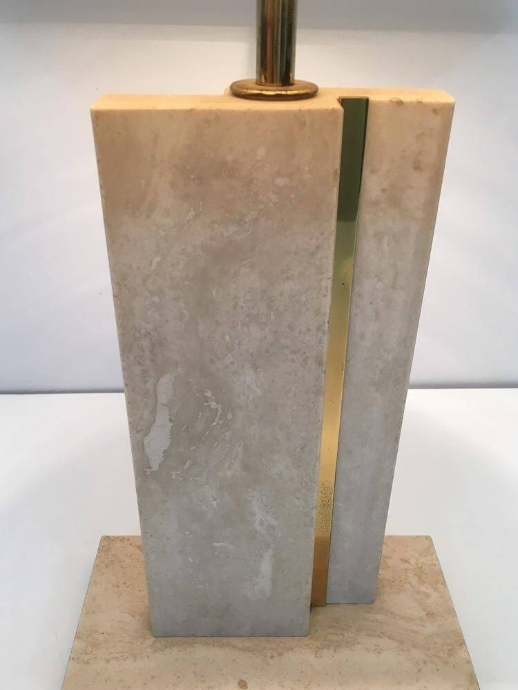 Travertine and brass lamp with original lampshades