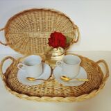Duo of braided wicker trays