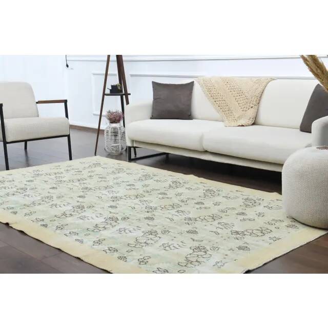 1970s Vintage Turkish Oushak Handmade Wool Cotton Beige Area Rug 170x280