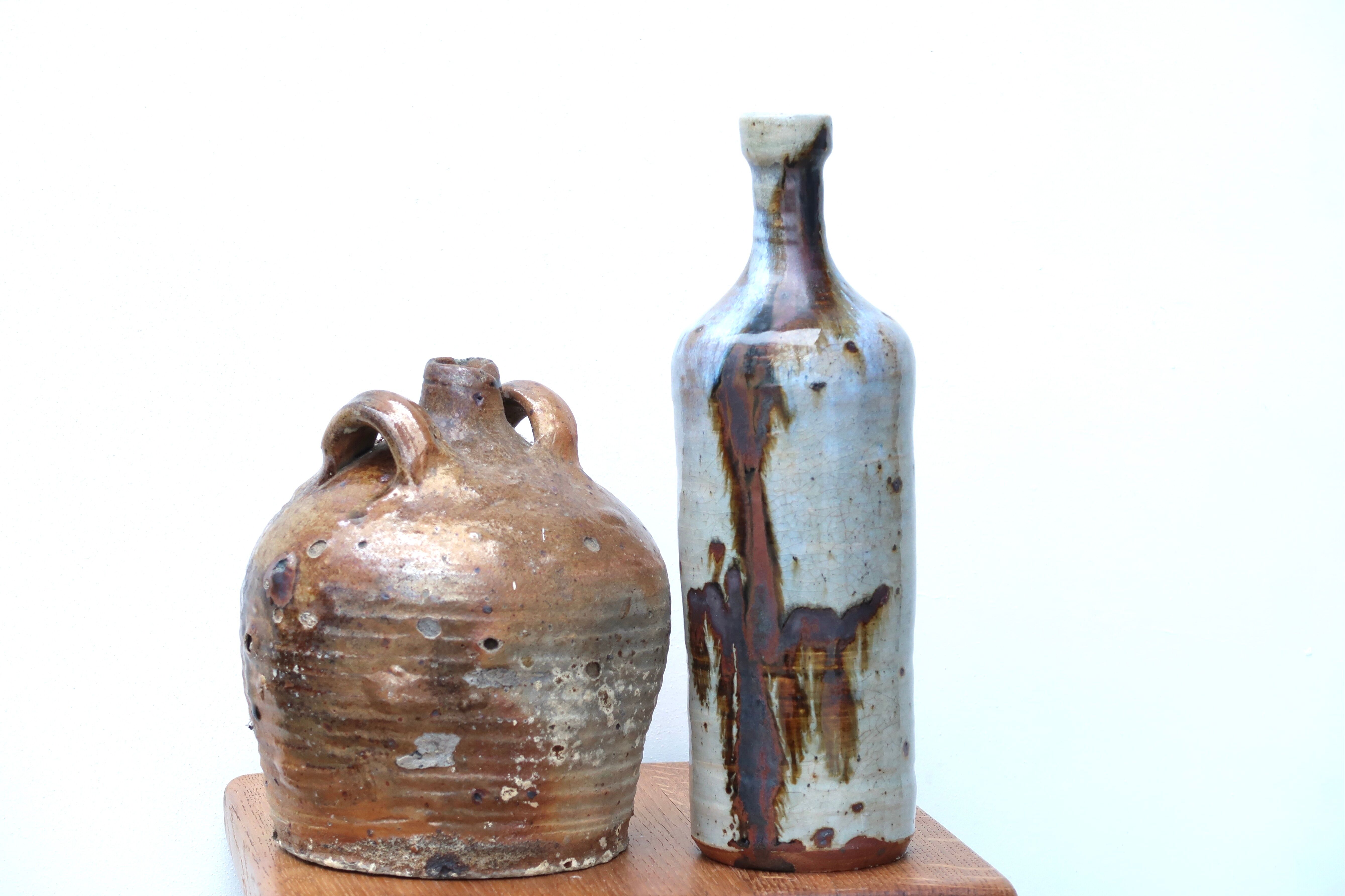 Stoneware bottle vase, abstract décor, 70s