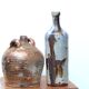 Stoneware bottle vase, abstract décor, 70s