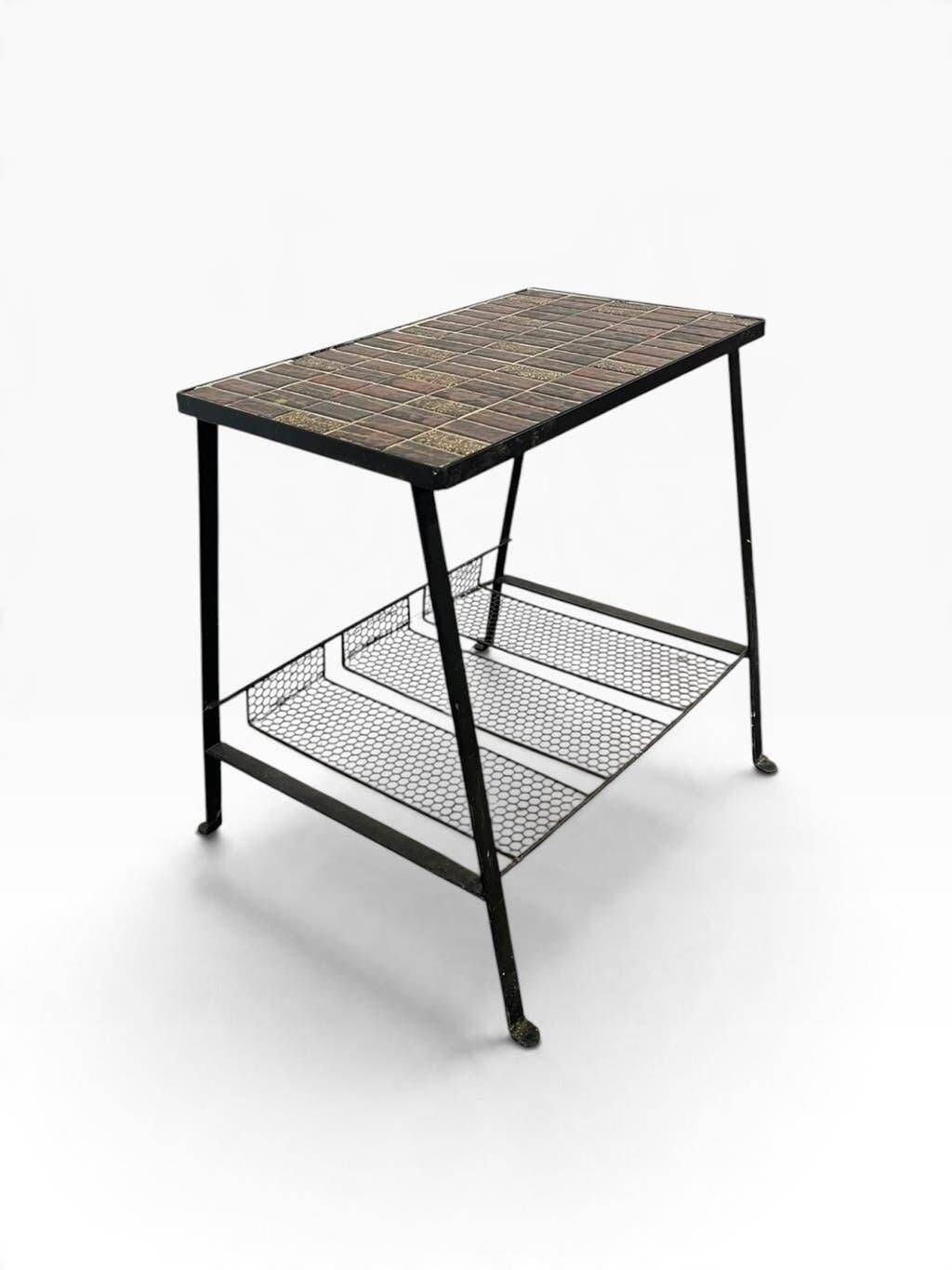 Vintage metal side table/plant table with ceramic accent