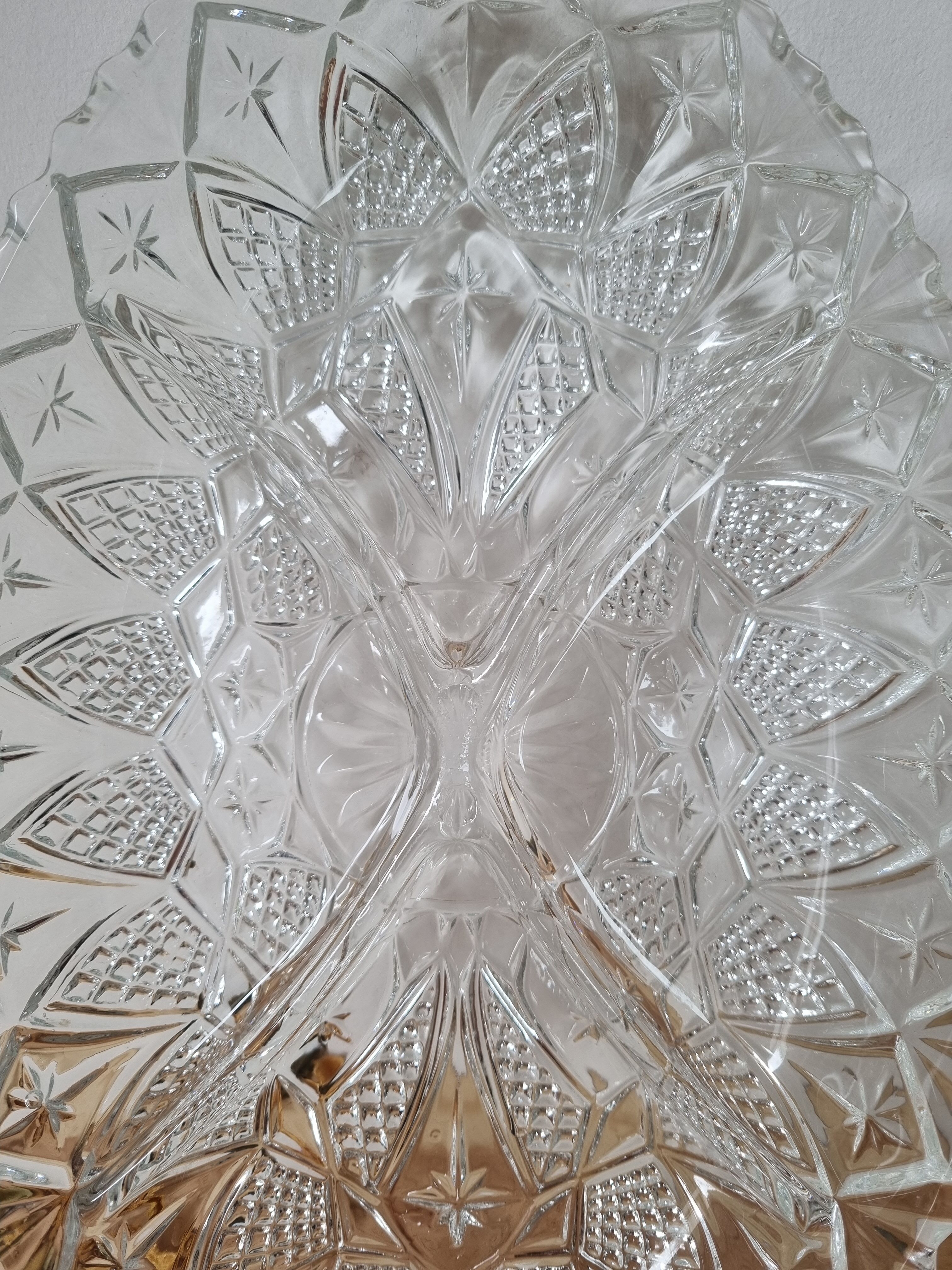 Aperitif dish compartmentalized vintage oval chiseled glass