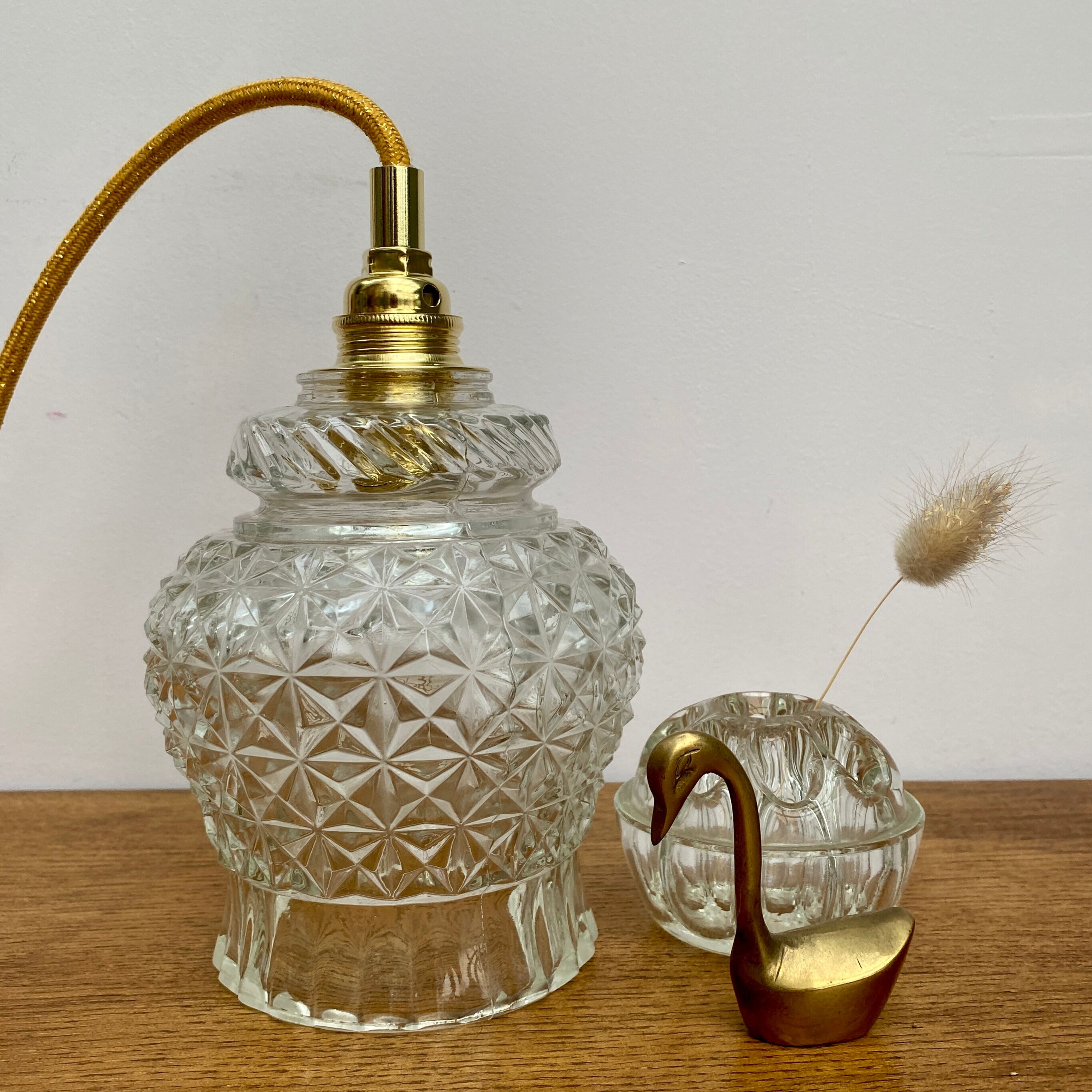 Vintage moulded glass tulip hand lamp