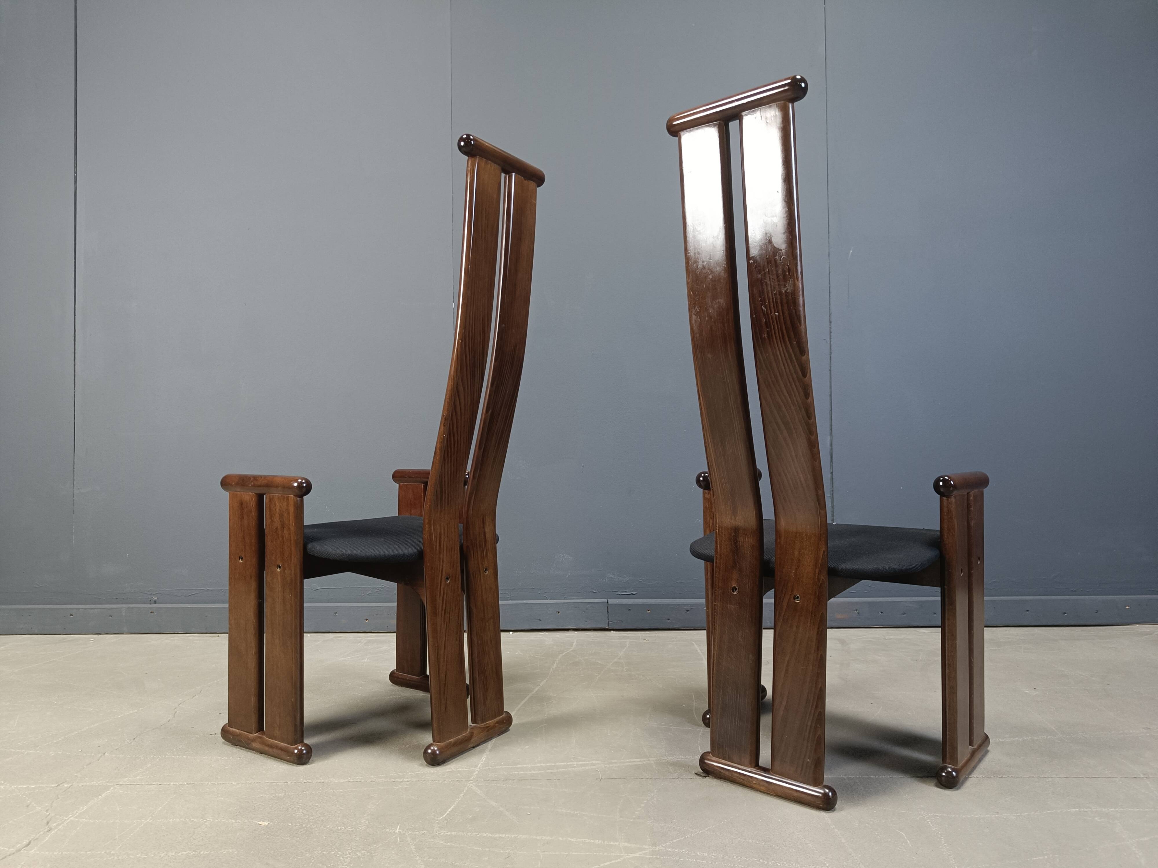 Post modern high back dining chairs, set of 4, 1970s