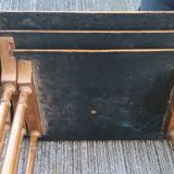 Sets of three nesting tables with painted landscape decorations in poplar.