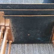 Sets of three nesting tables with painted landscape decorations in poplar.