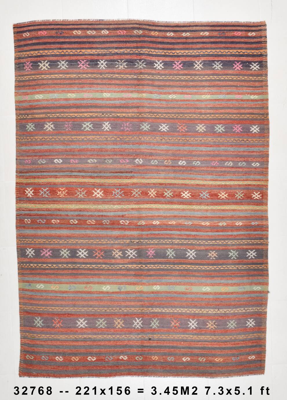 7x5 Red & brown Handmade Wool Kilim Rug,221x156 Cm