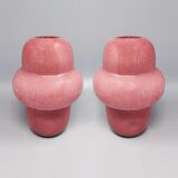 1970s Pair of Pink Vases in Murano Bubble Glass by Dogi. Made in Italy