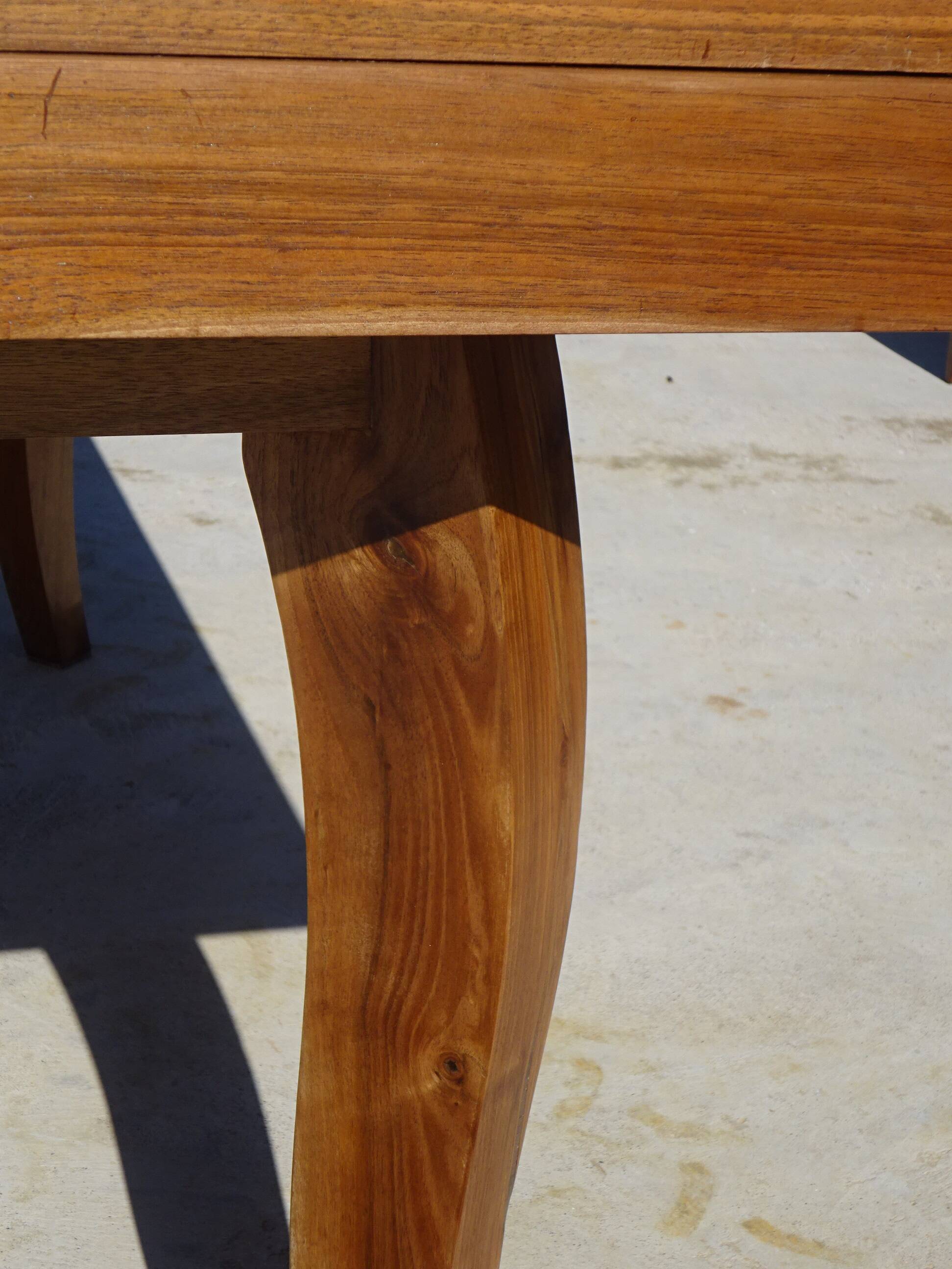 Antique solid walnut table with marquetry and extensions.