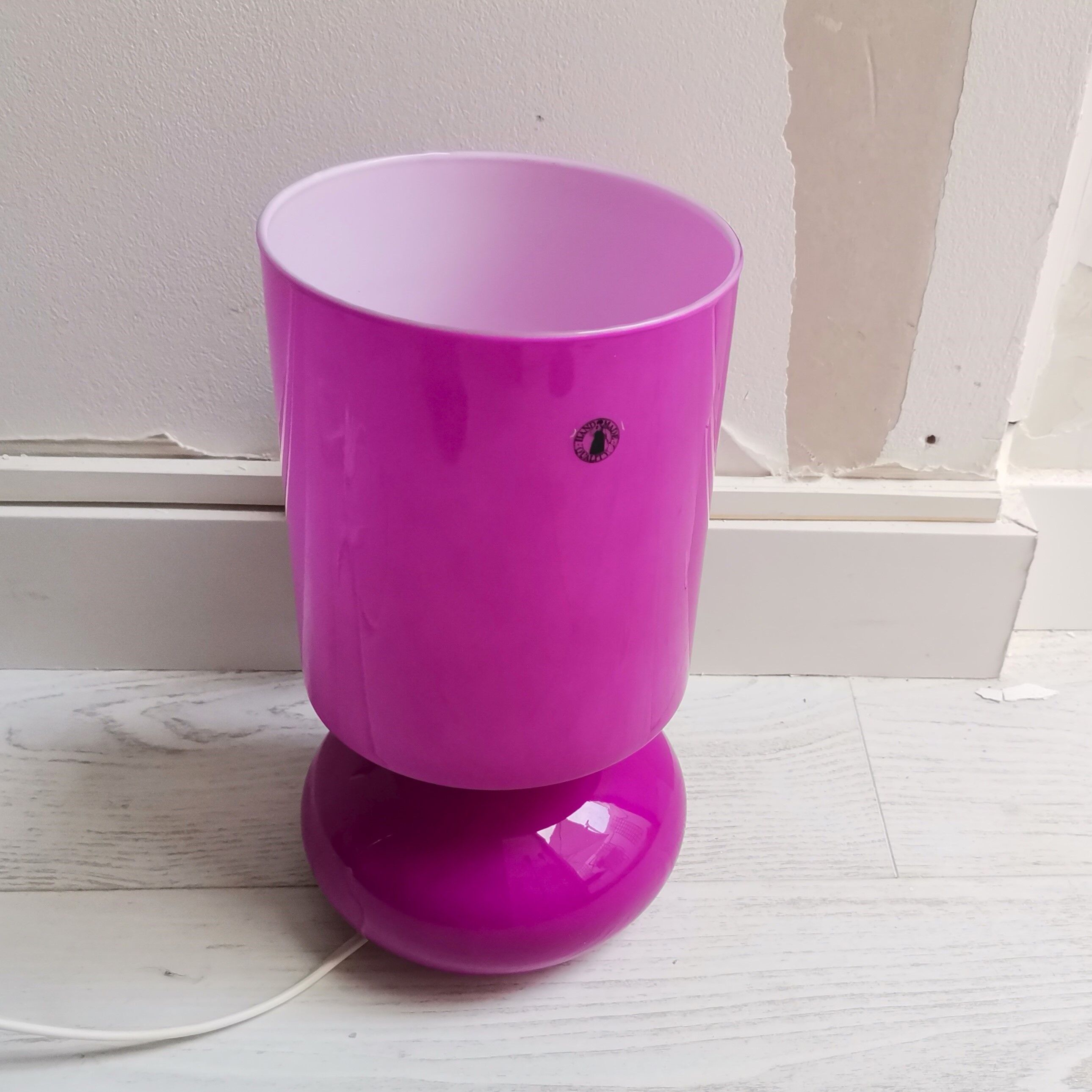 Scandinavian Modernist Lykta fuchsia pink handmade glass table lamp by IKEA, 1990s