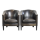 Set of 2  black/grey sheepskin leather club chairs