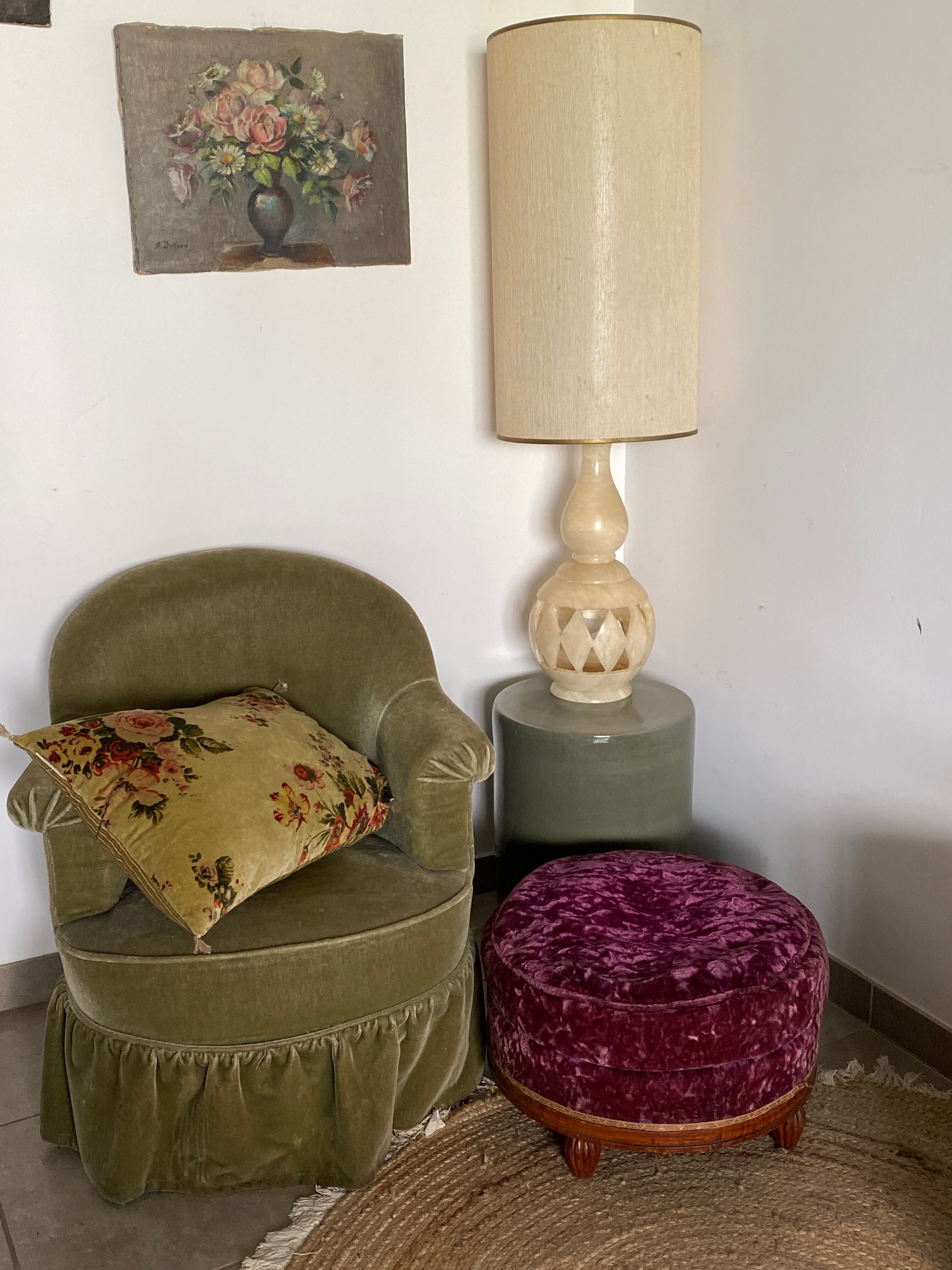 Velvet round ottoman