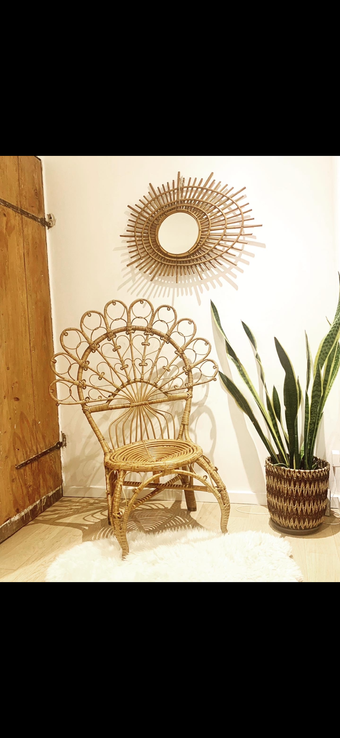 Vintage Peacock rattan armchair