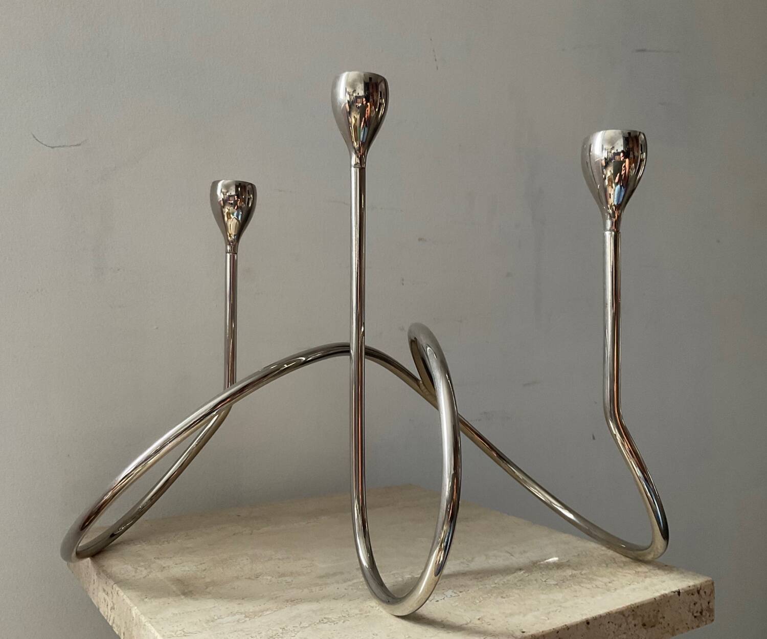 Black & Blum designer candle holder in silver metal