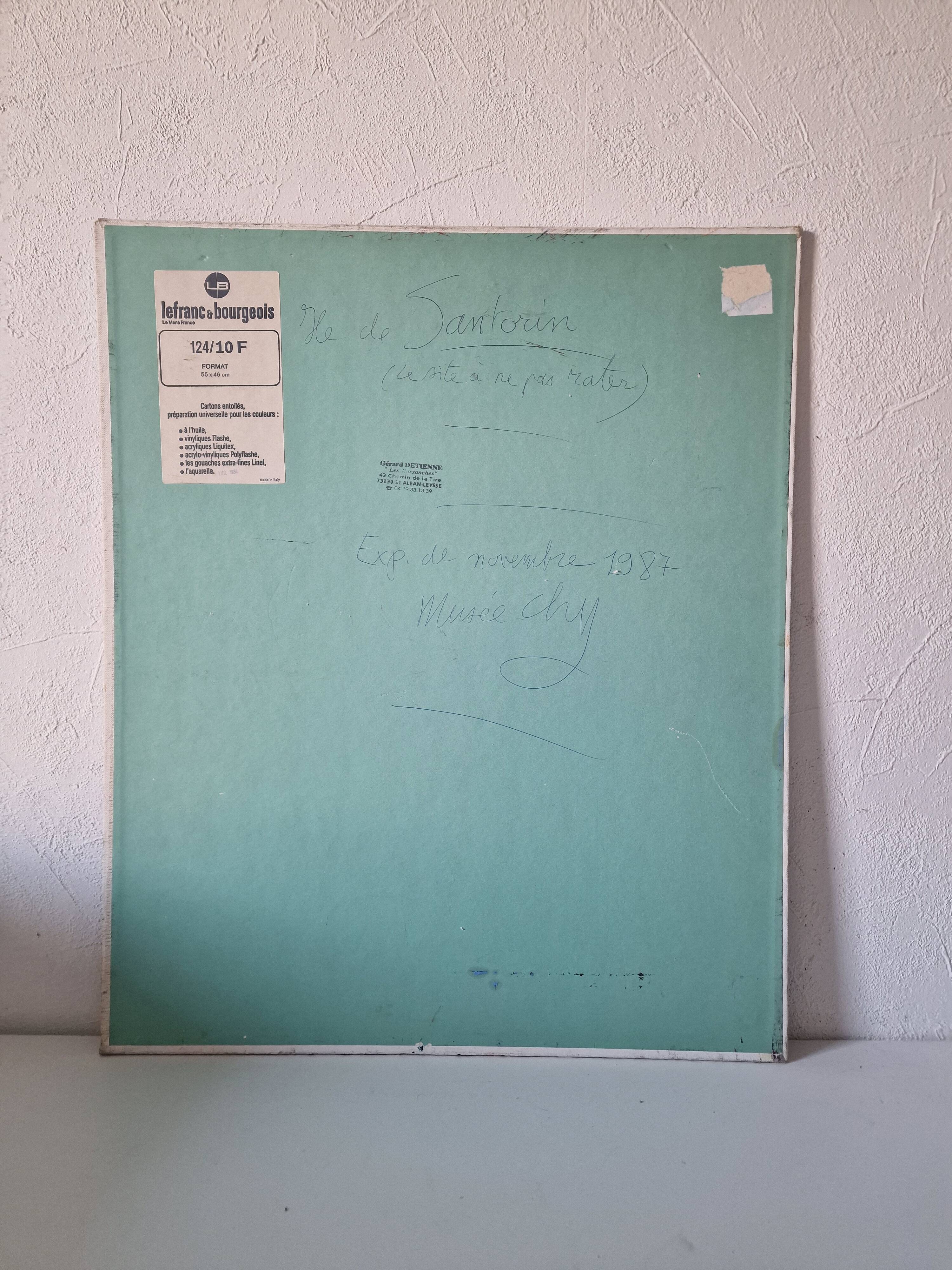 Vintage landscape painting of Greece Santorini island