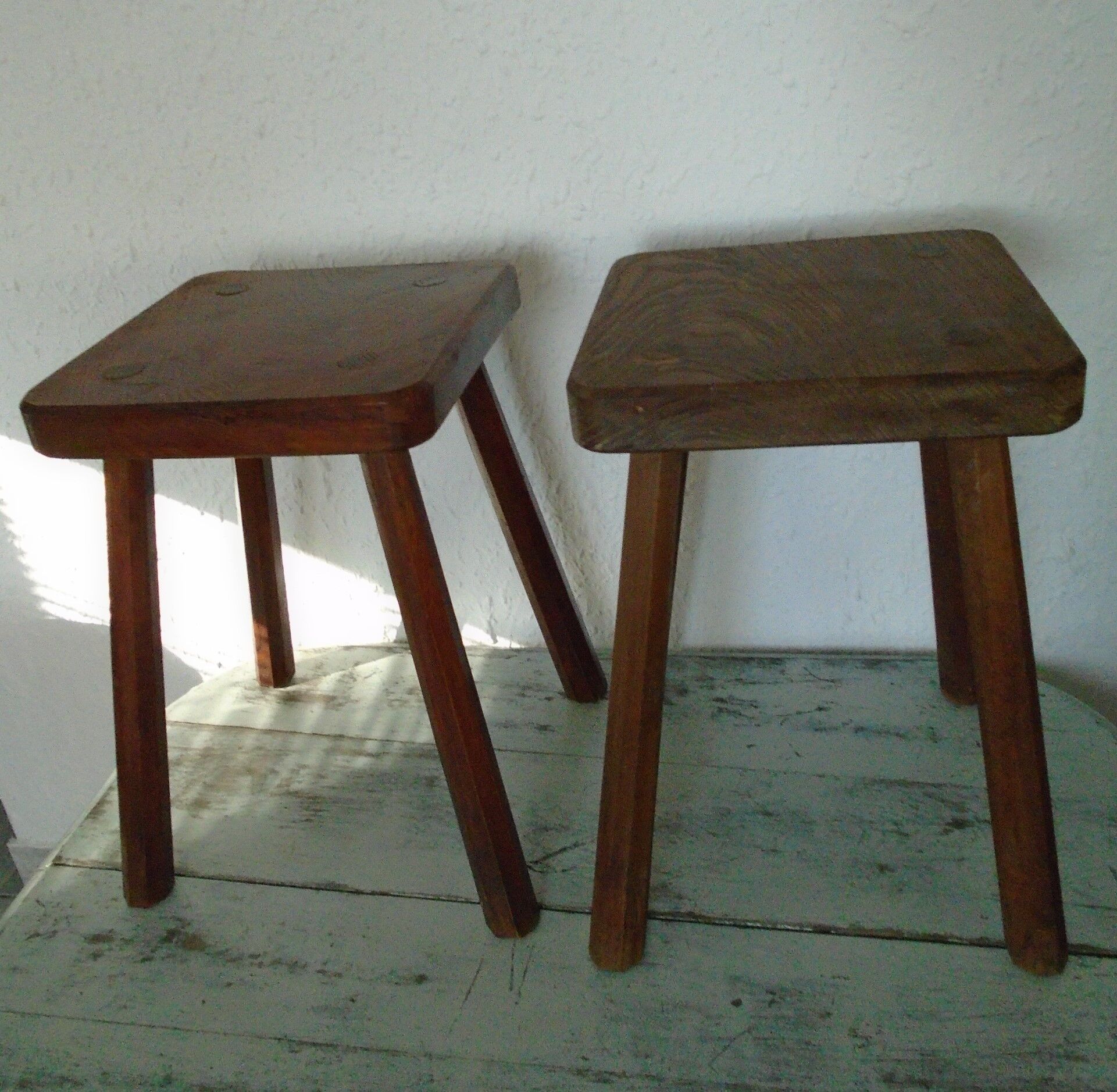 2 ancient brutalist wood stools