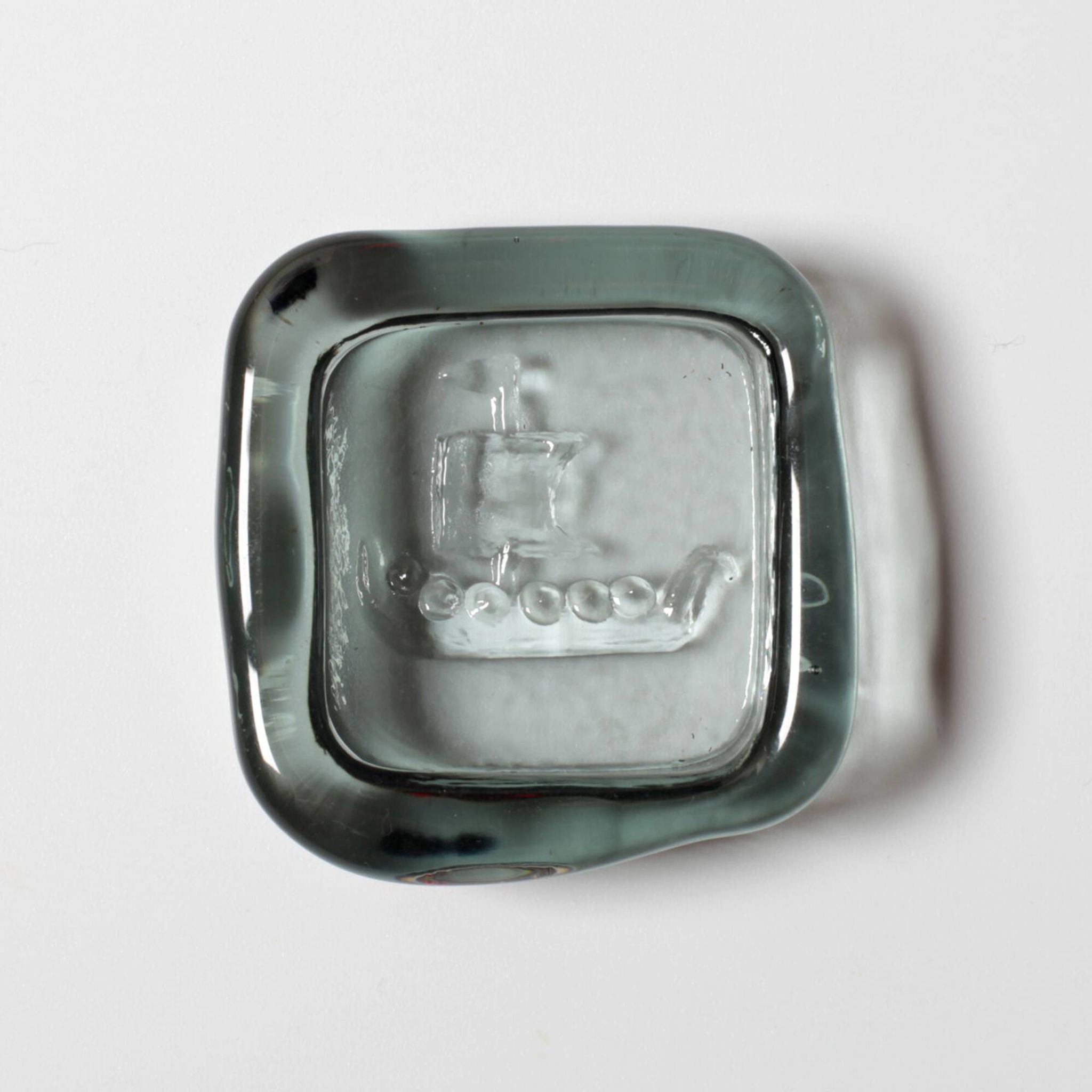 Pressed Glass Small Grey Trinket Plate / Viking Ship by Richard Duborgh