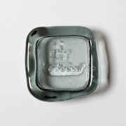 Pressed Glass Small Grey Trinket Plate / Viking Ship by Richard Duborgh