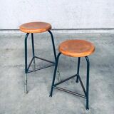 Set of Industrial Green Tripod Stool Set, Belgium, 1950s