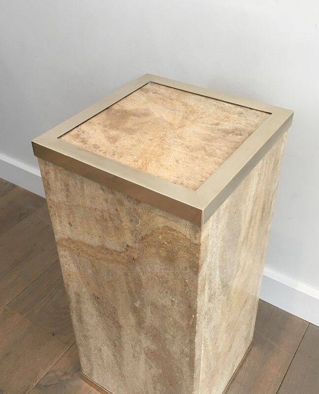 Travertine and brass column by Willy Rizzo