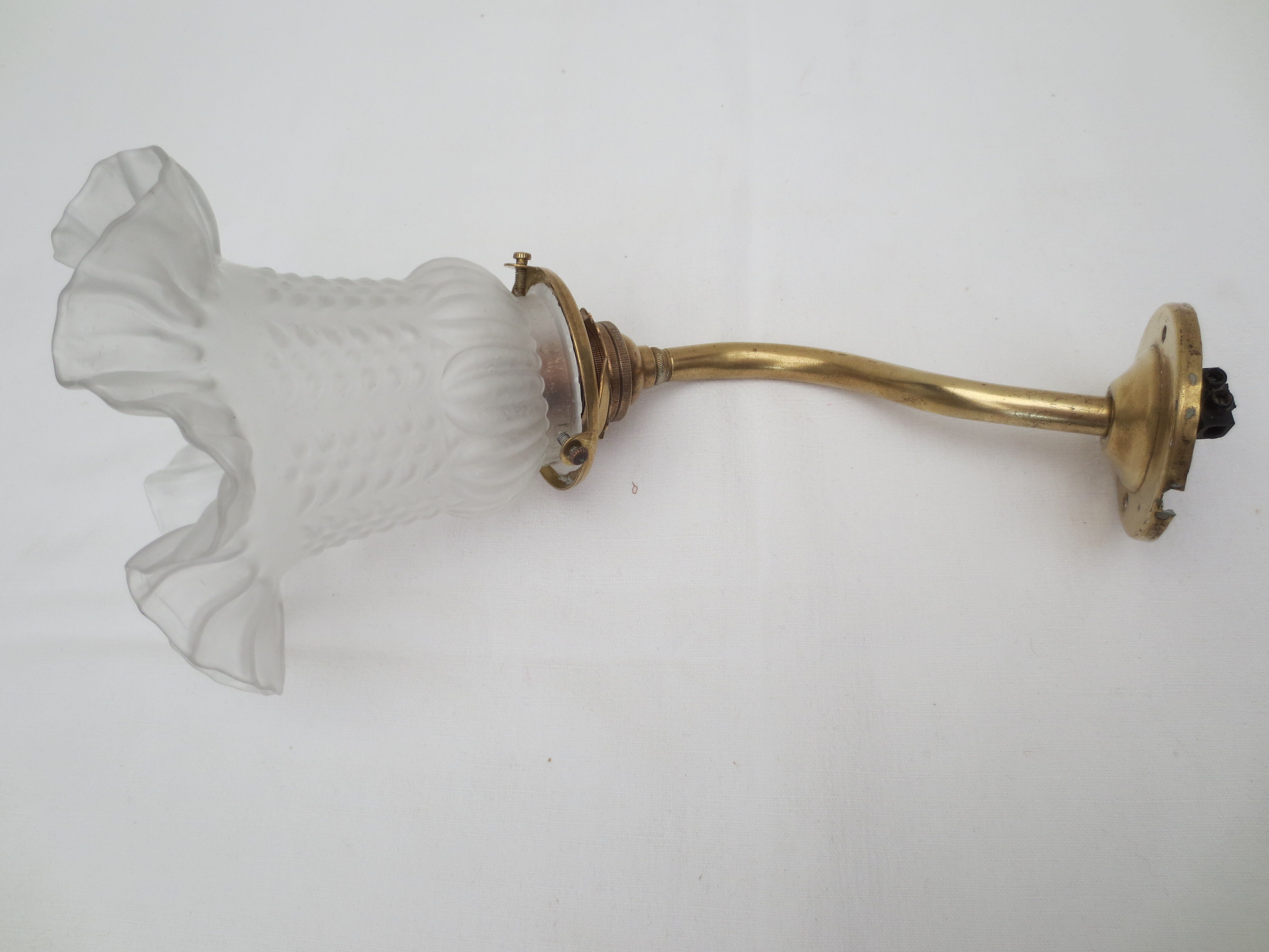 Old gooseneck wall lamp and frosted white glass tulip