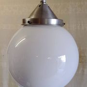Art Deco aluminium suspension with XL opaline globe - mid 20th century.