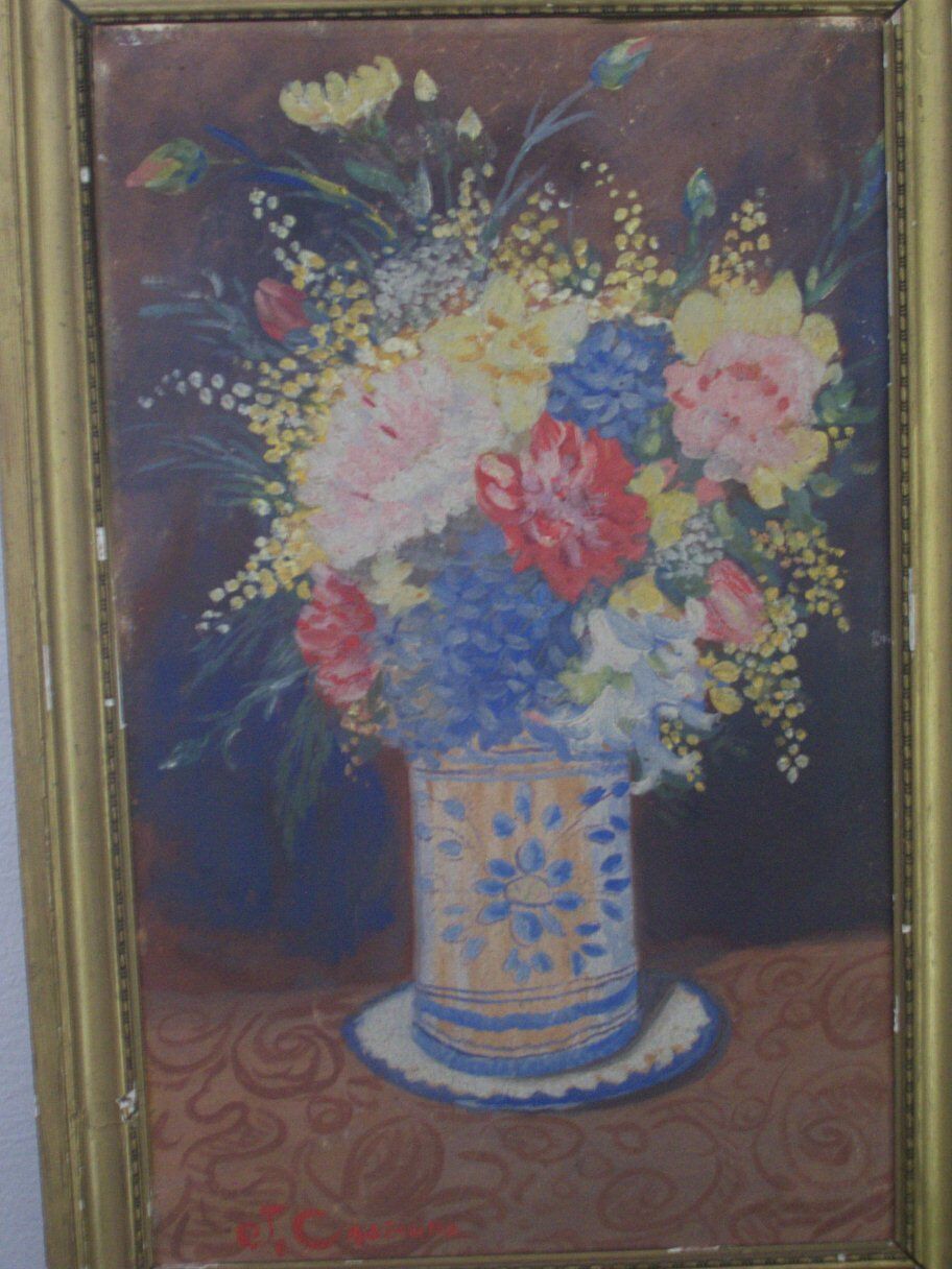 Old flower pot painting signed