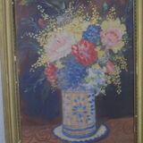 Ancienne peinture pot de fleur signée