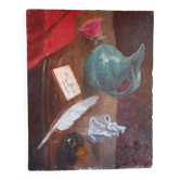 Oil painting. Still life with pot.