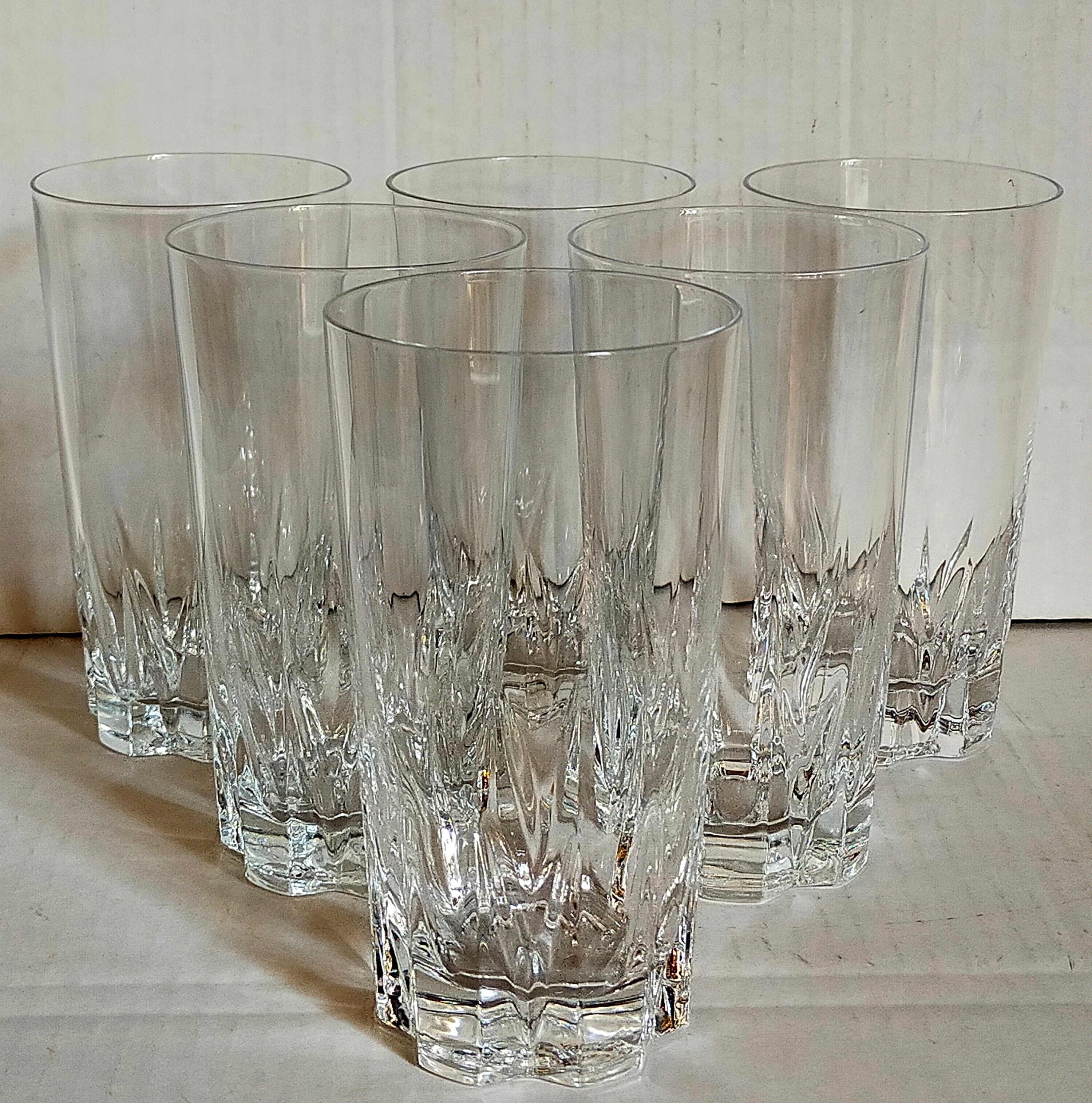 Six vintage crystal long drink juice glasses