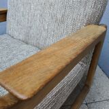 Set of 3-seater sofa + sled chair, 60/70's in oak