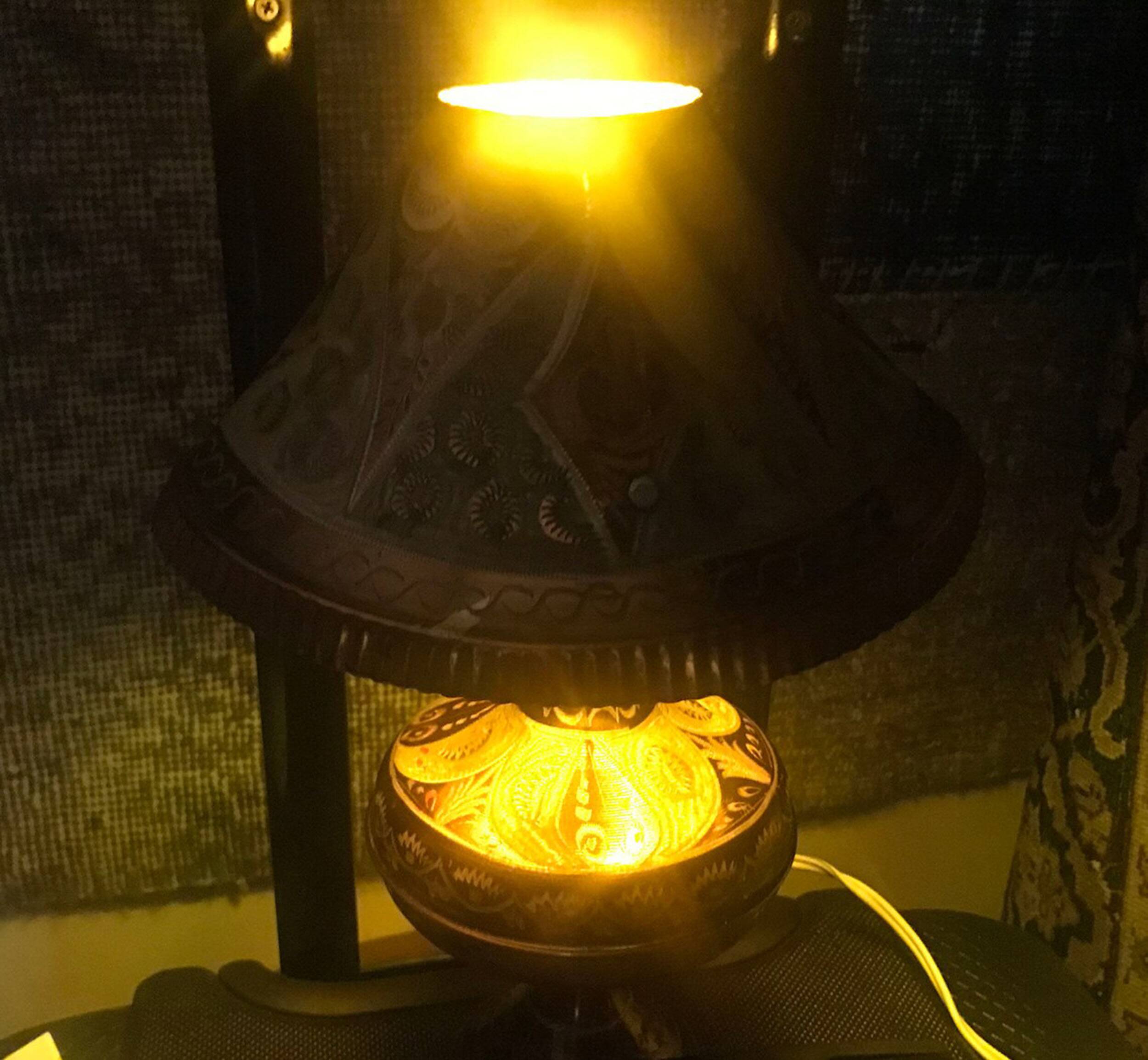 Hand Carved Antique Metal Lamp