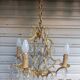 Rare old cage chandelier in gilded bronze and crystal 4 lights / WORKING CONDITION LEFT?