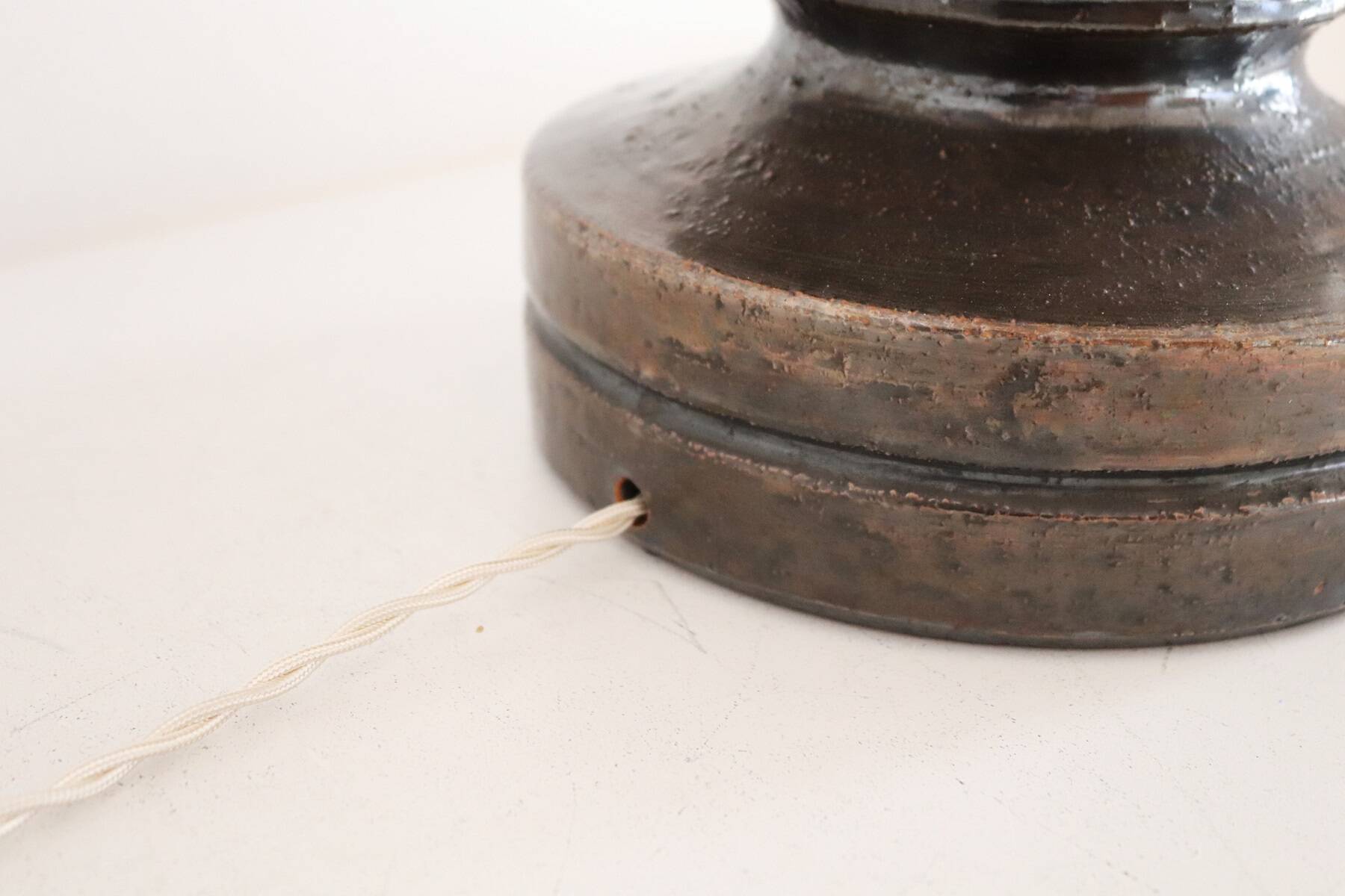 Italian Ceramic Table Lamp by Aldo Londi with Cork Lampshade, 1960