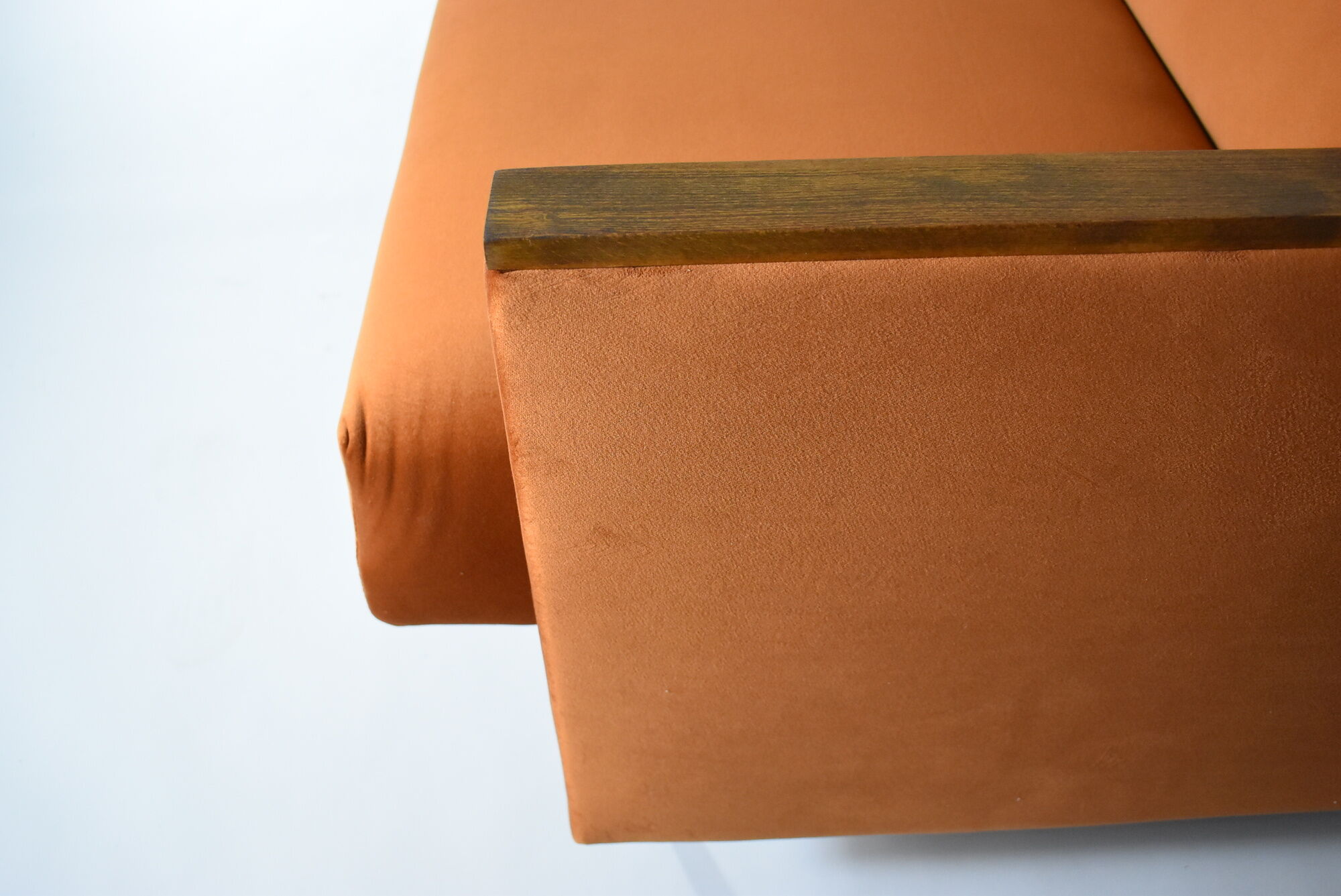 Vintage sofa, convertible couch, fully restored, 1960s, russet orange velvet