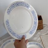4 assiettes creuses vintage blanches liseré bleu