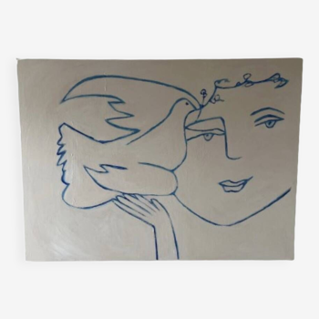 Peinture unique "la paix" d'après Picasso 100x73 cm par Bodasca