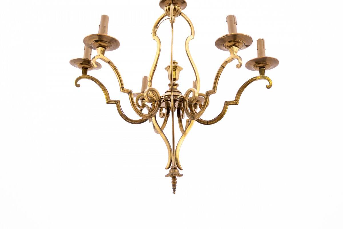 Brass chandelier, France, mid-20th century.