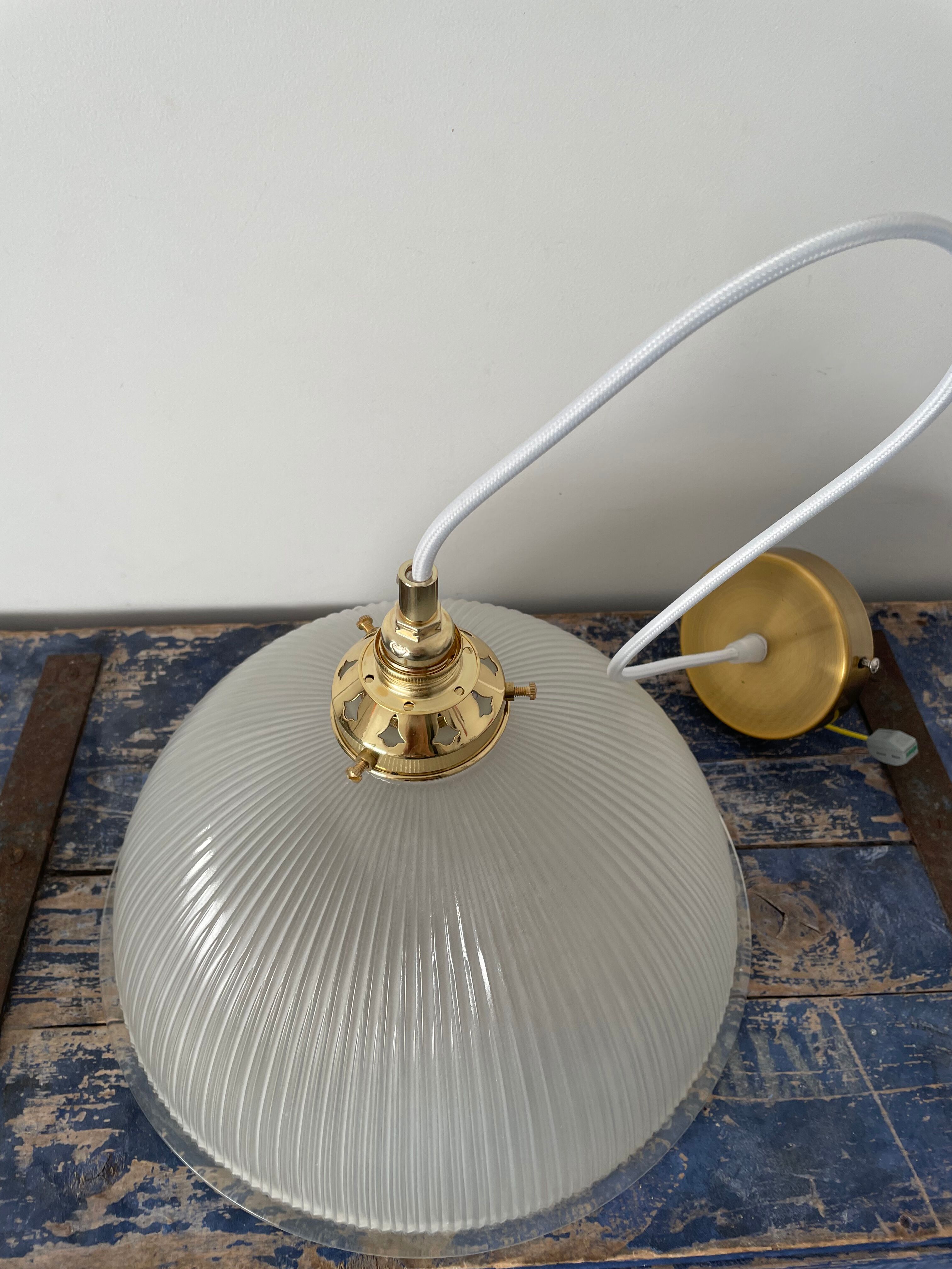 Vintage pendant lamp in electrified prismatic glass with new