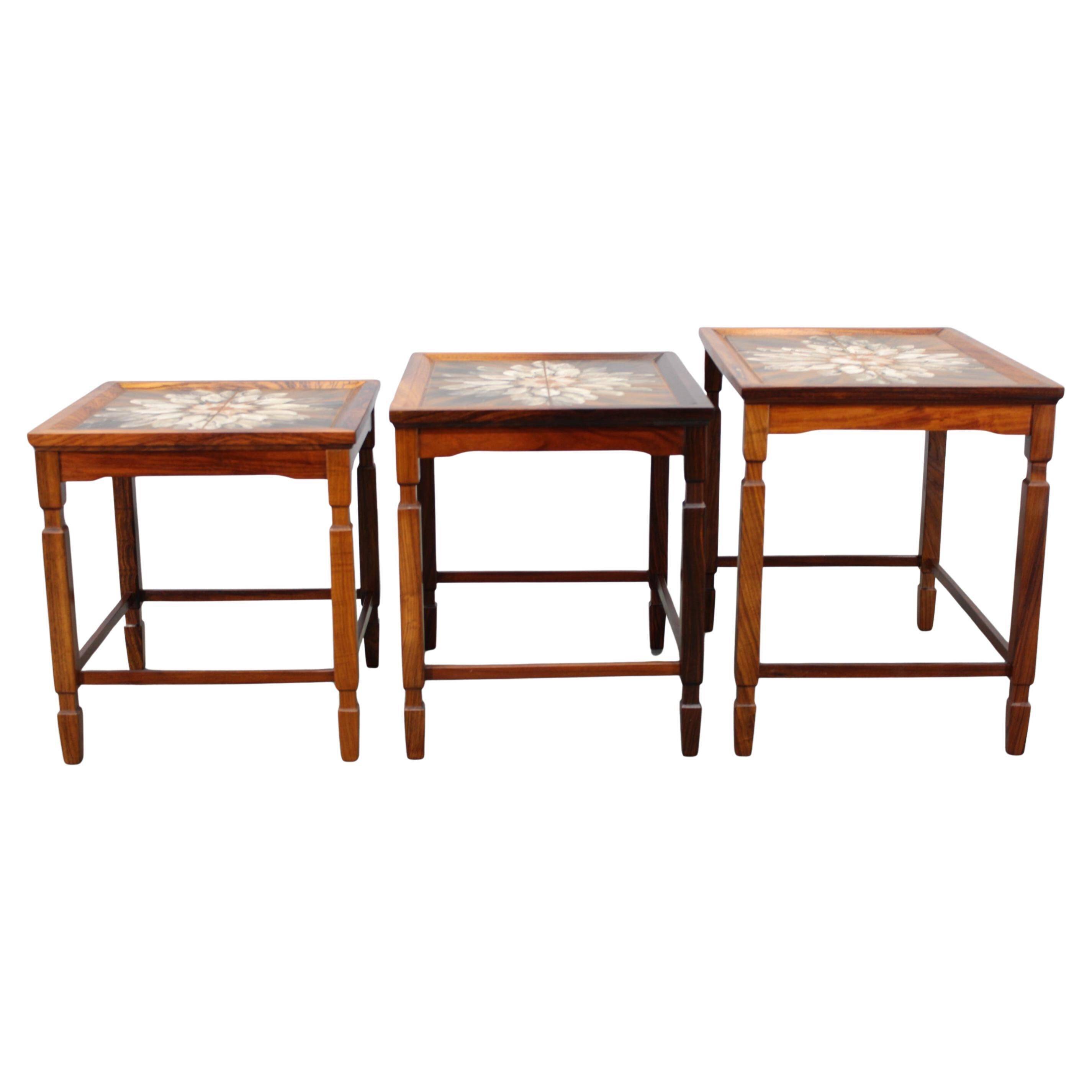 1960s Danish mid-century nesting tables with tile tops