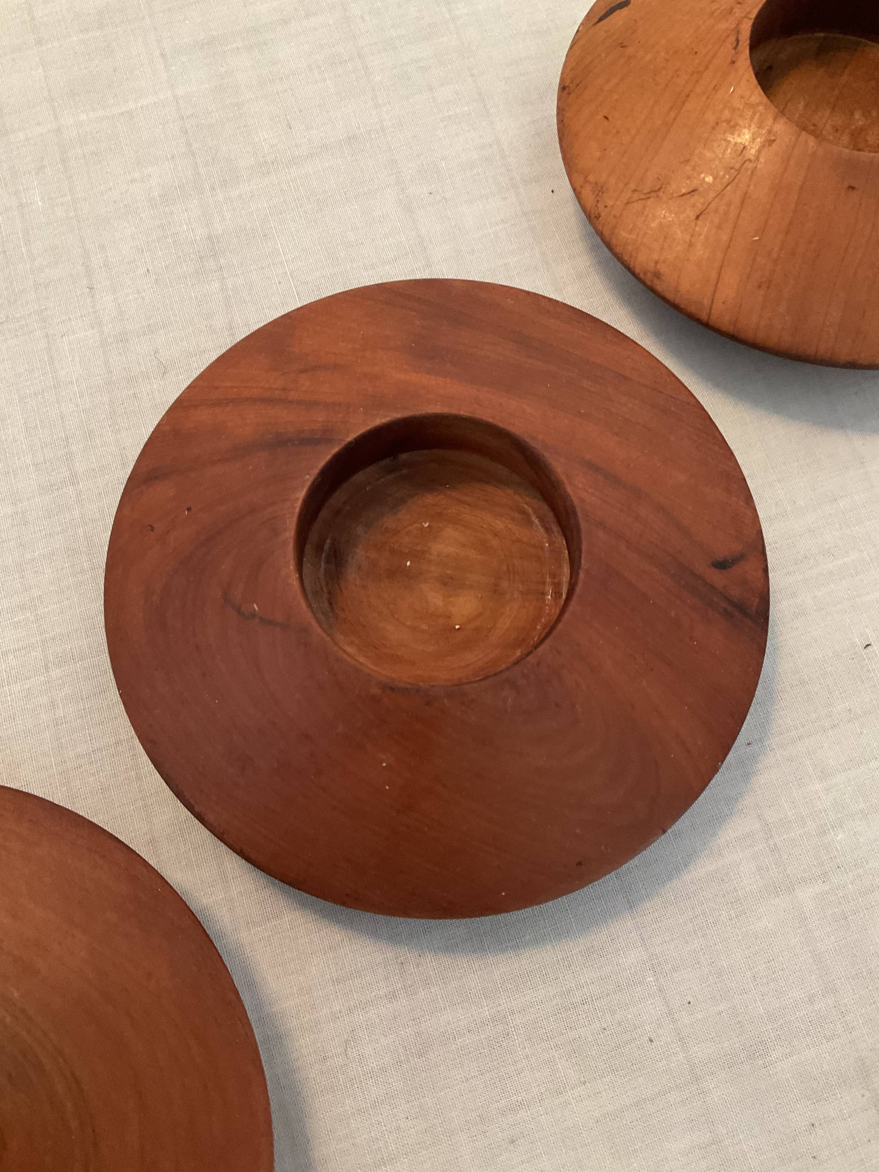 Series of 4 vintage elm magnifying glass candlesticks