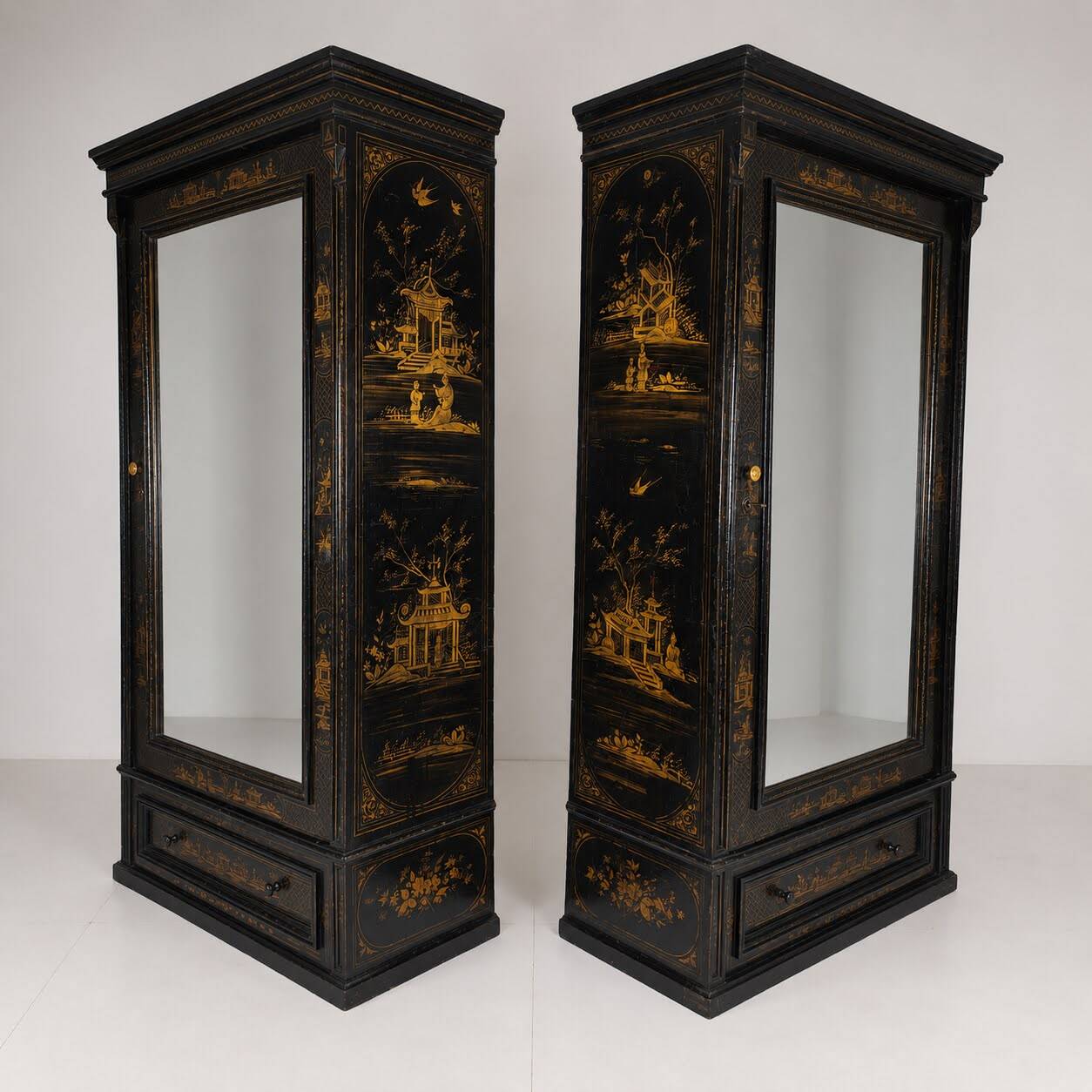 Pair of Chinoiserie Linen Cupboards / Wardrobes 19th Century
