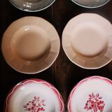 6 mismatched deep plates pairs Digoin Sarreguemines red blue pink