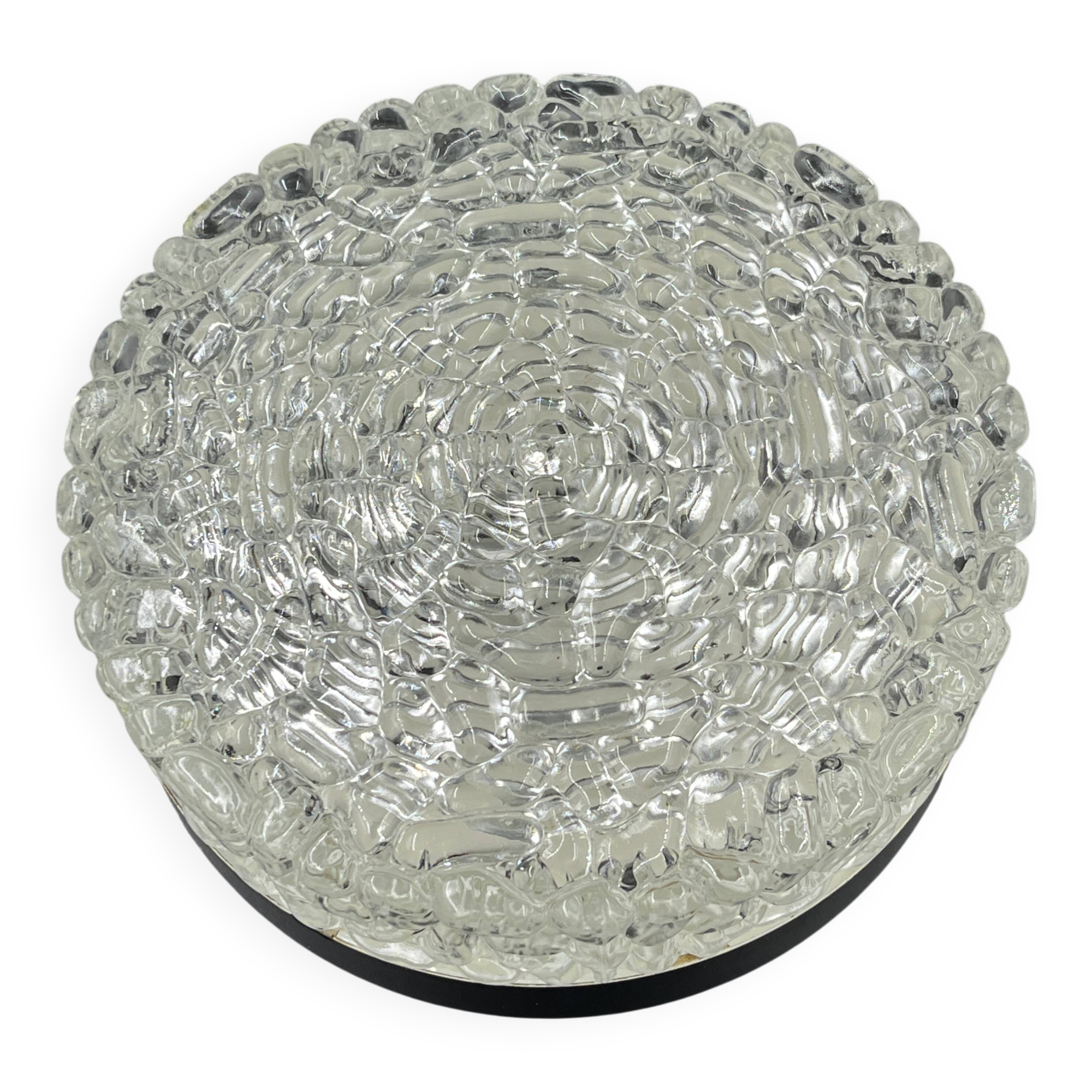 Vintage glacier glass Brutalist round ceiling light.
