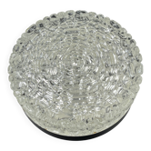 Plafonnier rond Brutaliste en verre glacier vintage