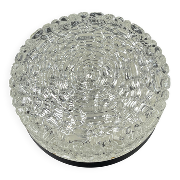 Plafonnier rond Brutaliste en verre glacier vintage