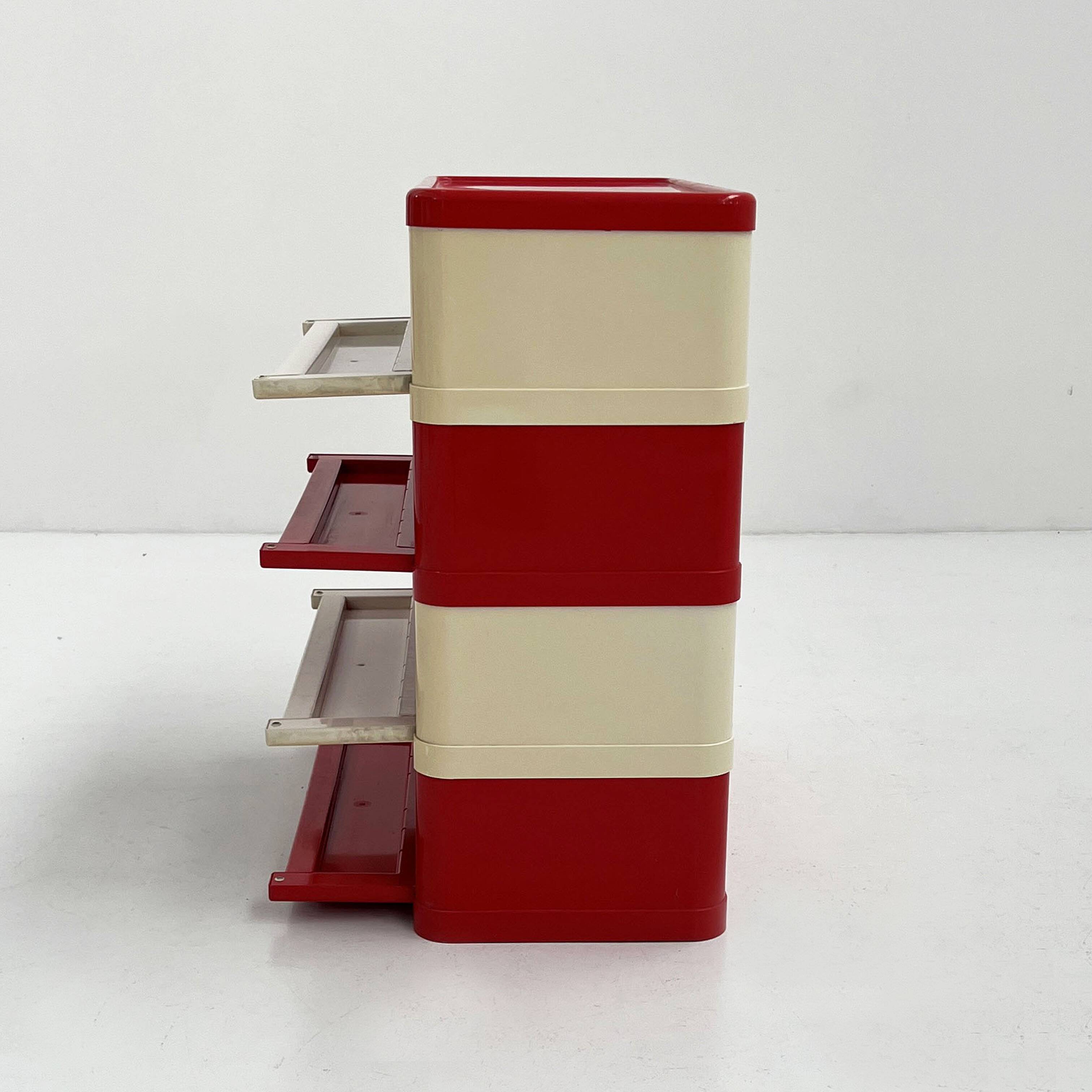 White and red cabinet model “4964” by Olaf Von Bohr for Kartell, 1970