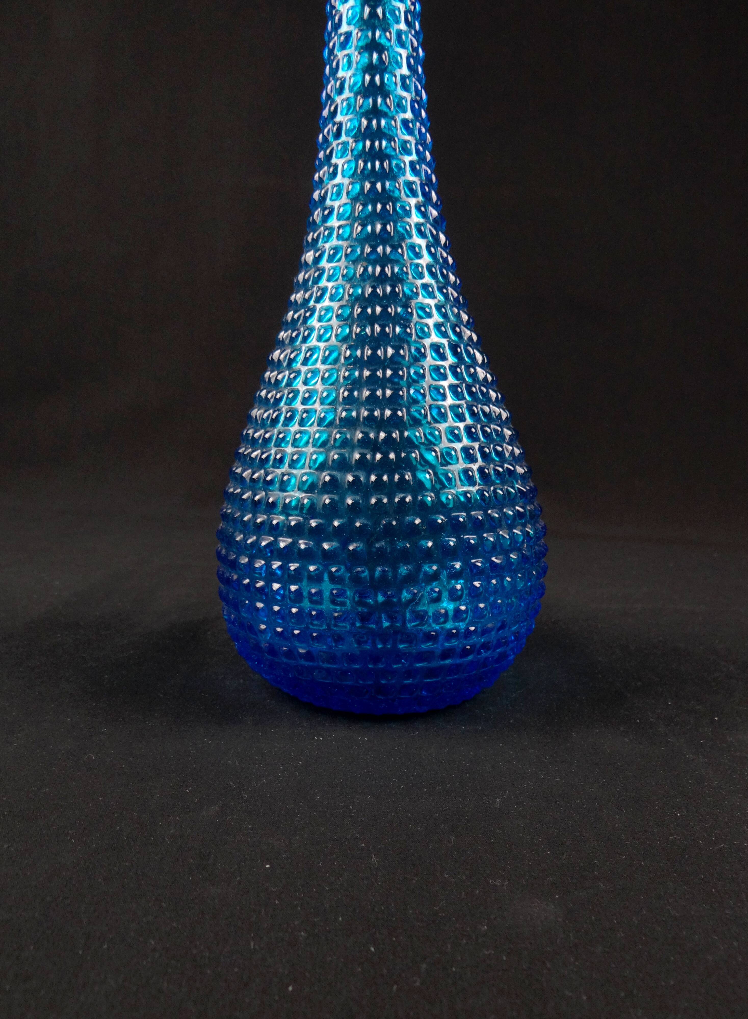 Vintage 1970s Empoli pressed blue molded glass carafe/bottle